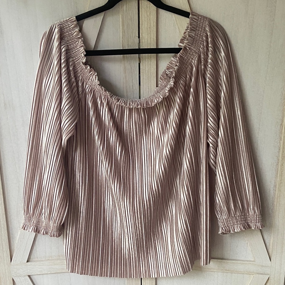 Banana Republic Pleated Metallic Velvet Blouse Holiday Size XL (16W)Tan/Cream